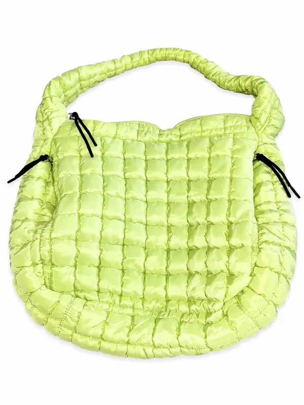 Katydid Oversized Quilted Hobo Tote Bag Lime Green Puffer NWOT - Image 3