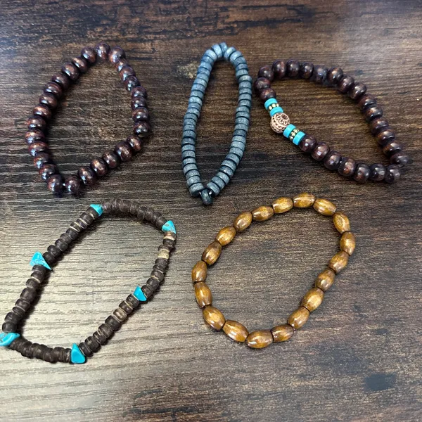 Turquoise Accent Brown Beaded Women's Bracelet Set - Image 3