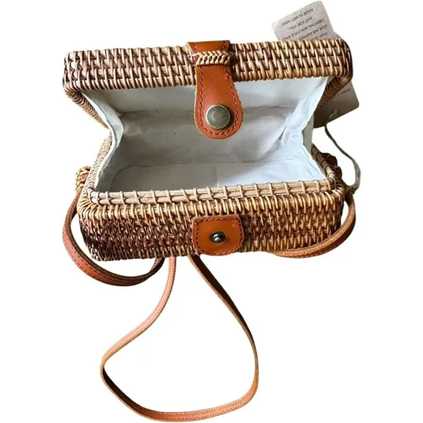 Handmade Genuine Leather Woven Bag Brown - Image 4