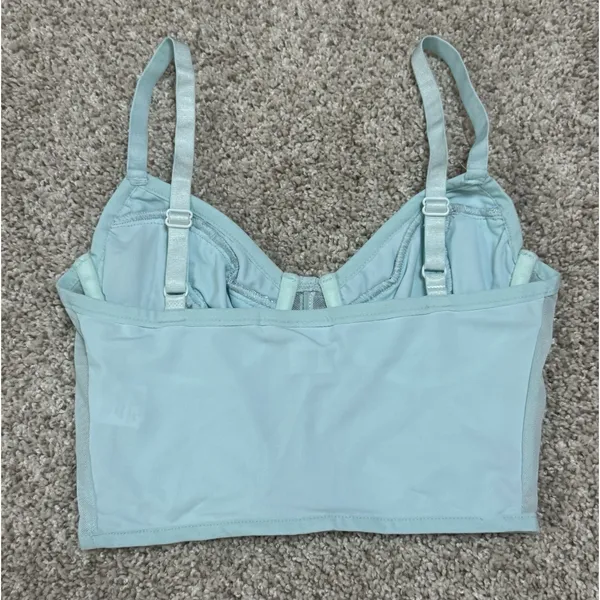 IHeartRaves Aqua Sequin Floral Embroidered Mesh Bustier Crop Top Size XS - Image 6