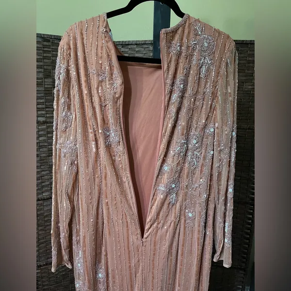 New Mac Duggal Pink Embellished High Neck Illusion Long Sleeve Gown - Size 14 - Image 7