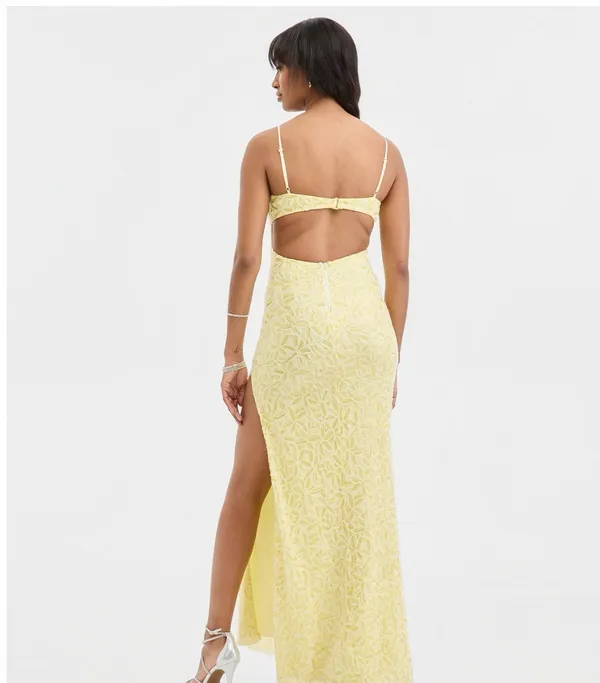 Macy's Yellow beaded prom dress - Image 2