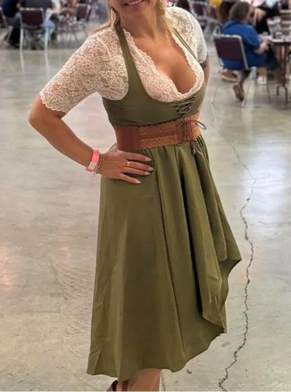 Elegant Olive Green Halter Dress New - Image 7
