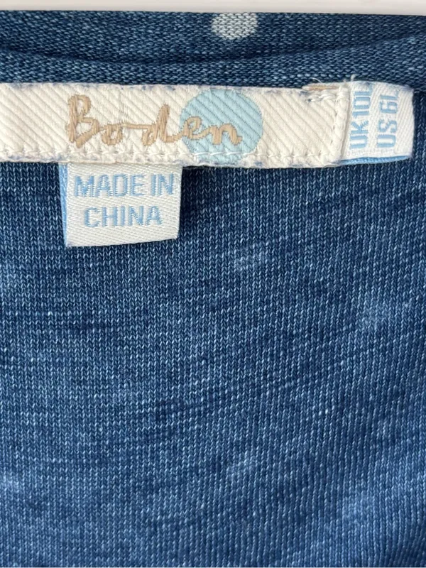 Boden Peggy Drawstring Waist Blue White Polka Dot Knee Length Dress Preppy - Image 7