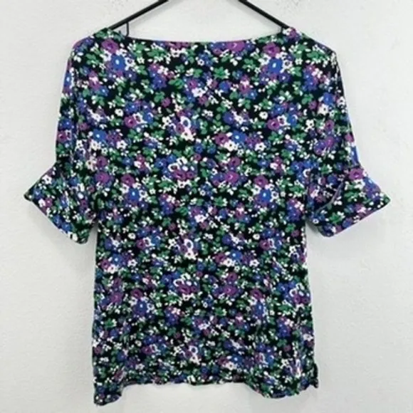 Lauren Ralph Lauren Floral Print 1/2 Sleeve Boat Neck Top‎ Black Purple Green - Image 8
