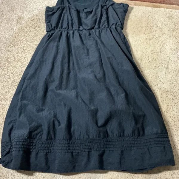 Old Navy Boho Smocked Midi Sun Dress Womens Large Black Cotton Blend Pintuck Hem - Image 6