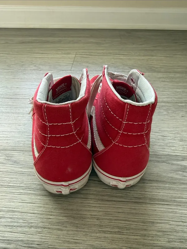 Vans Red High-Top Sneakers with White Side Stripe Size 8.5 - Image 5