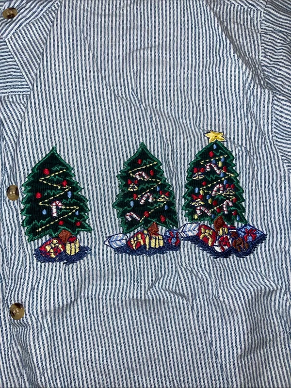 Holiday Embroidered Christmas Tree Button-Up Shirt - Image 4