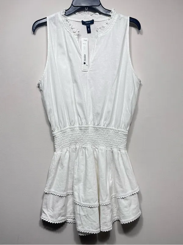 Aqua White Sleeveless Smocked Waist Linen Blend Mini Dress Size medium NWT - Image 3