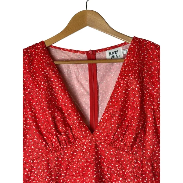 Princess Polly Mini Dress Women 10 Red Floral Puff Sleeve Bohemian Cottagecore - Image 4