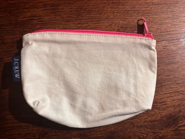 J Crew Travel Cosmetic Bag Womens Canvas Pouch with Pink Zipper NWOT - Image 7
