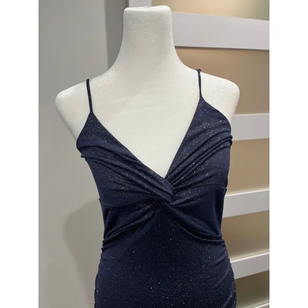 Lucy in the Sky Navy Blue‎ Sparkle Ruched Twist Front Bodycon Mini Dress Medium - Image 4
