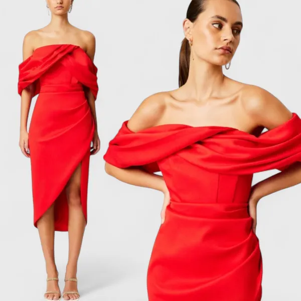 Elliatt March Off The Shoulder Midi Dress in Red Size XS - Image 2