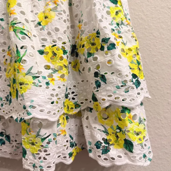 Alice + Olivia Bethie Mini Skirt in "Drifting By Floral" Smocked Tiered- Small - Image 6