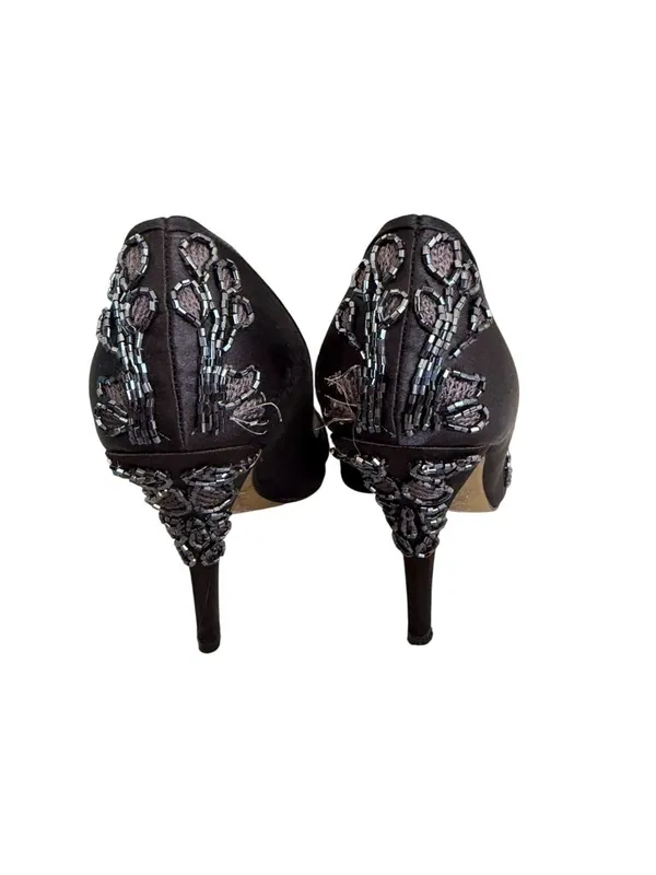 HOUSE OF DEREON Beyonce Black Satin Embroidered Beaded Heels Size 7.5 - Image 12