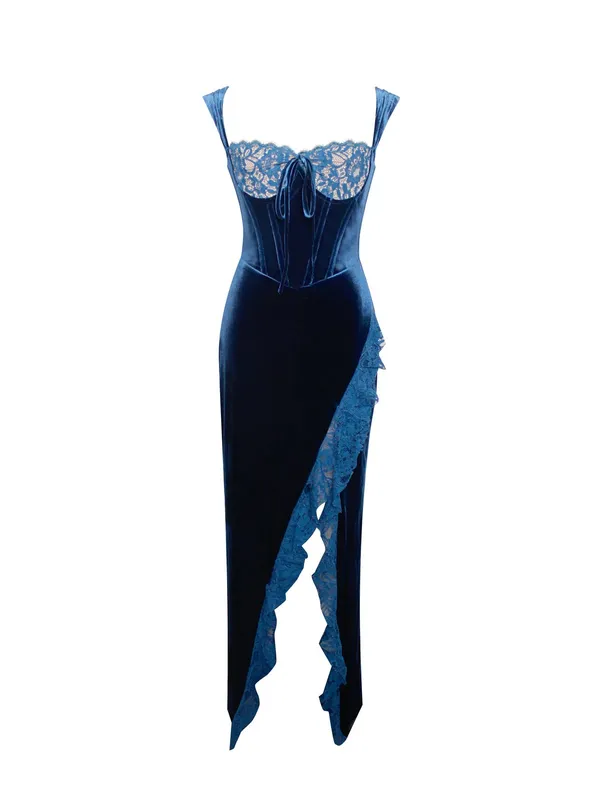 Miss Circle Odilia Teal Velvet Maxi Dress - Image 3