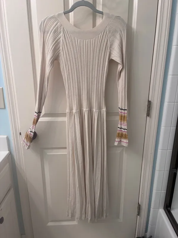 Vintage Ivory Ribbed Knit Maxi Women’s Dress - Image 3