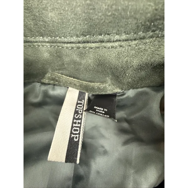 Topshop Suede Leather Moto Jacket Dark Green Women's Size 8 - Image 2