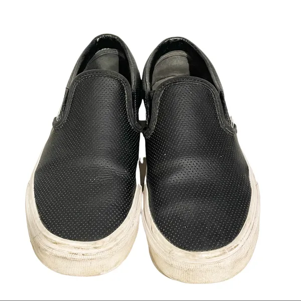 Vans Size 6.5 Classic Slip On Black Leather Slip On Shoes‎ Women’s - Image 2
