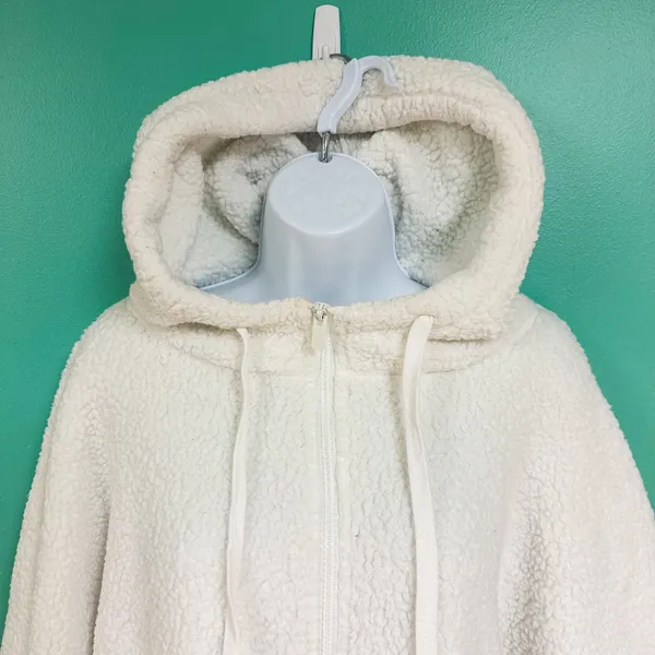 Aeropostale White Sherpa Hooded Zip Up Teddy Coat - Image 5