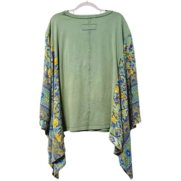 Easel Top Green Floral Patchwork Star‎ Boho Dolman Sleeve Womens Small - Image 3