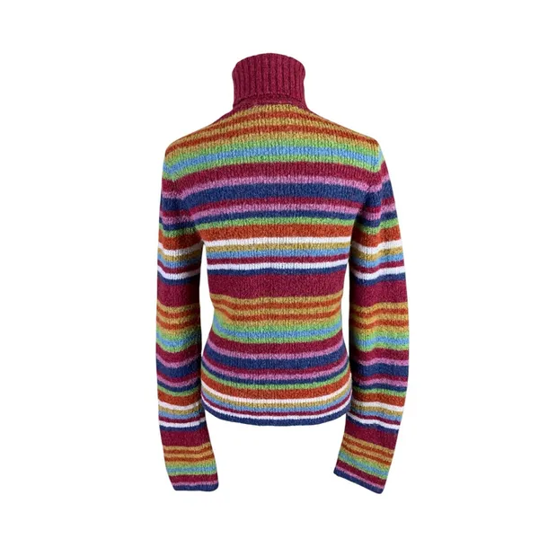 Kookai Women's S Rainbow Stripe Knit Turtleneck Sweater Made Italy - Image 3