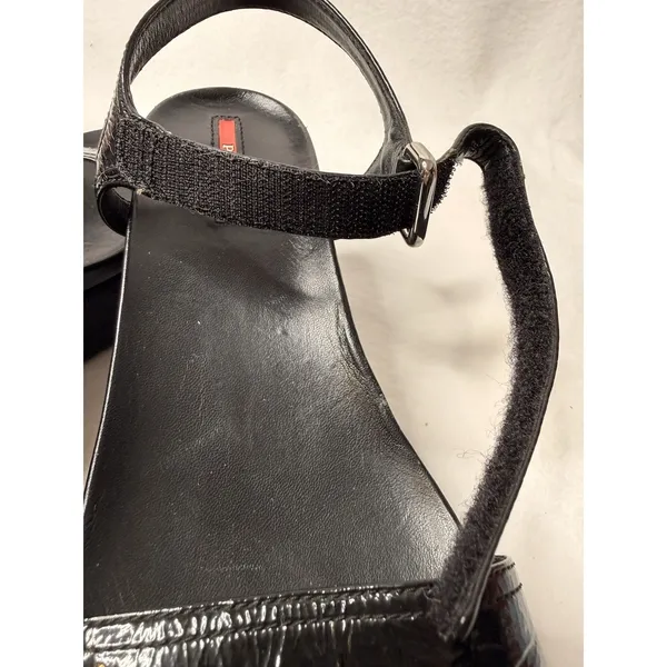 Prada Black Patent Leather Strap Sandal Shoes Wedges Size US 6.5 Y2K Festival - Image 12