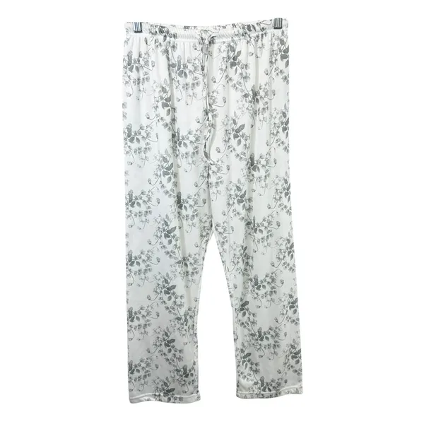 Body Touch Medium Pajama Set‎ White Gray Floral Long Sleeve Lounge Feminine 367 - Image 2