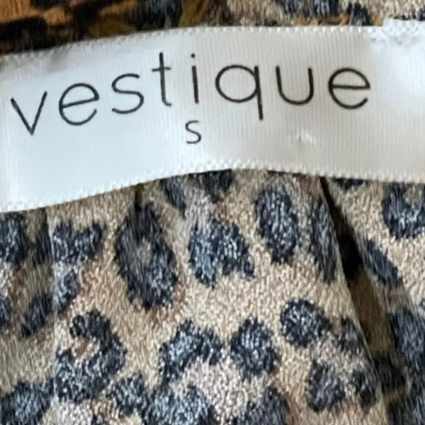 Vestique Brown Leopard Animal Print Sleeveless Tiered Swing A Line Mini Dress S - Image 5
