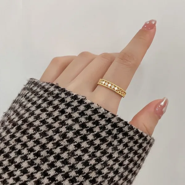14k Gold Plated S925‎ Hollow Simulated Diamond Ring, Adjustable - Image 11
