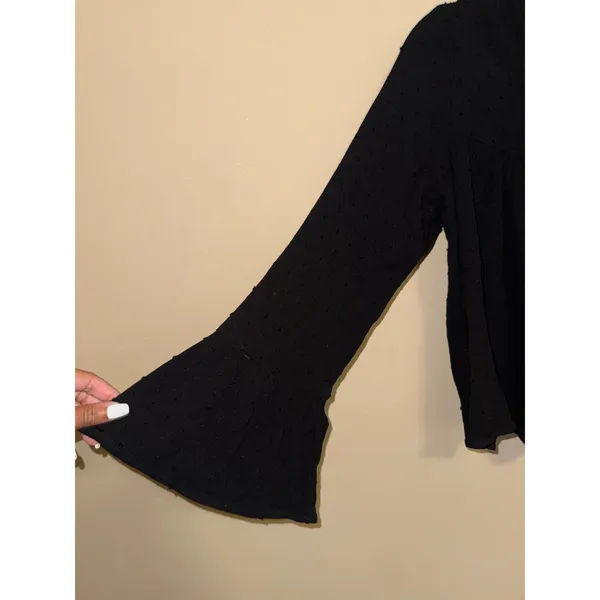 We My People Nordstrom black Swiss Dot Bell Sleeve Crop Boho Blouse Top S Witchy - Image 2