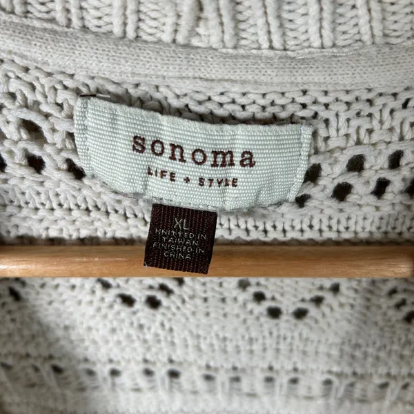 Sonoma Cream Cotton Pointelle Knit Open Front Draped Vest XL Boho Coastal - Image 4