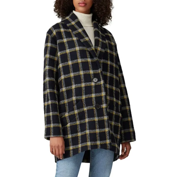 Derek Lam 10 Crosby Plaid Cocoon Coat Women's 4 Navy and Yellow Wool Blend Lined - Image 12