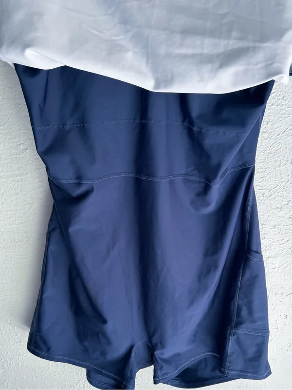Abercrombie YPB sculptLUX V-Neck Mini Dress XXL Navy Polka Dot Active Romper - Image 4
