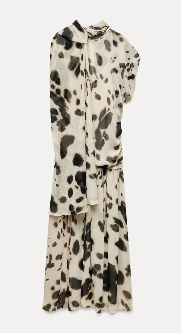 Zara dress voluminous maxi animal print kimono scarf layered casual boho - Image 9