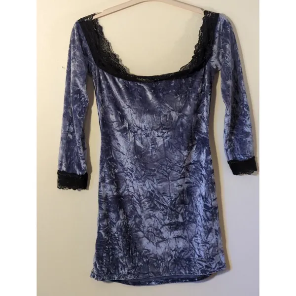 NWT Urban Outfitters Kimchi Blue Ryder Velvet Lace Off Shoulder Blue Dress Sz L - Image 5