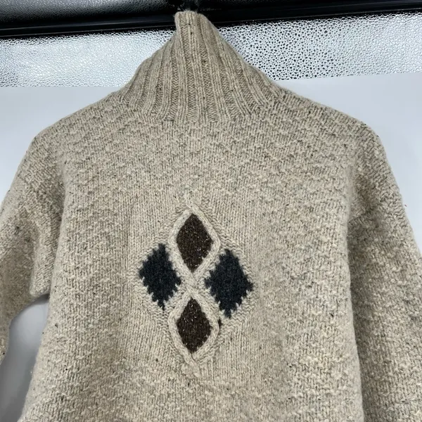 Vintage Carraig Donn Aran handknit Ireland Irish Wool cream Sweater size medium - Image 7