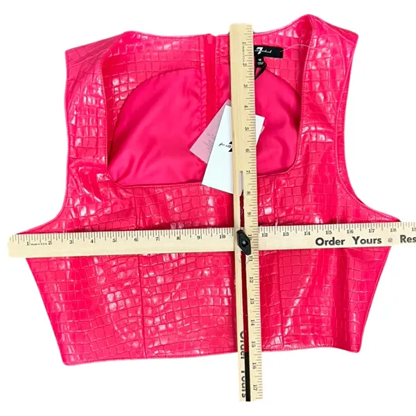 7 For All Mankind Hot Pink Vegan Leather Crocodile Crop Top Shorts Set M NEW Tag - Image 4