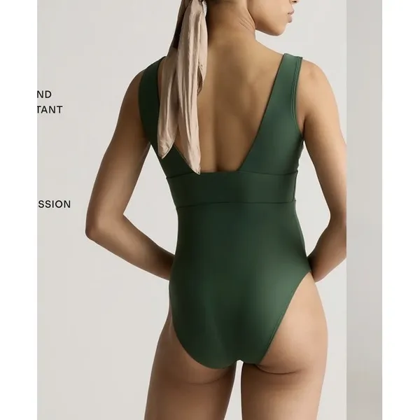 NWT Quince Palm Green Italian Plunge One-Piece Swimsuit Size Medium - Image 2