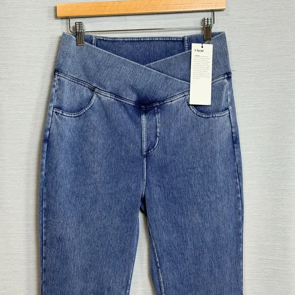 BRXL Women Blue Crossover High Waist Flare Denim Leggings Tall XL T - Image 6