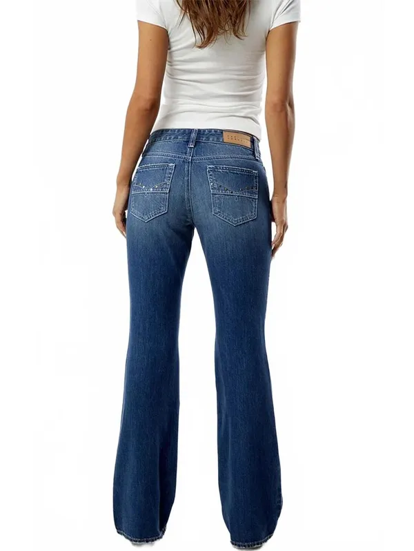 Pacsun Jade Low Rise Bootcut Jeans Pocket Studs Dark Blue NWT Sonoma Size 34 - Image 6
