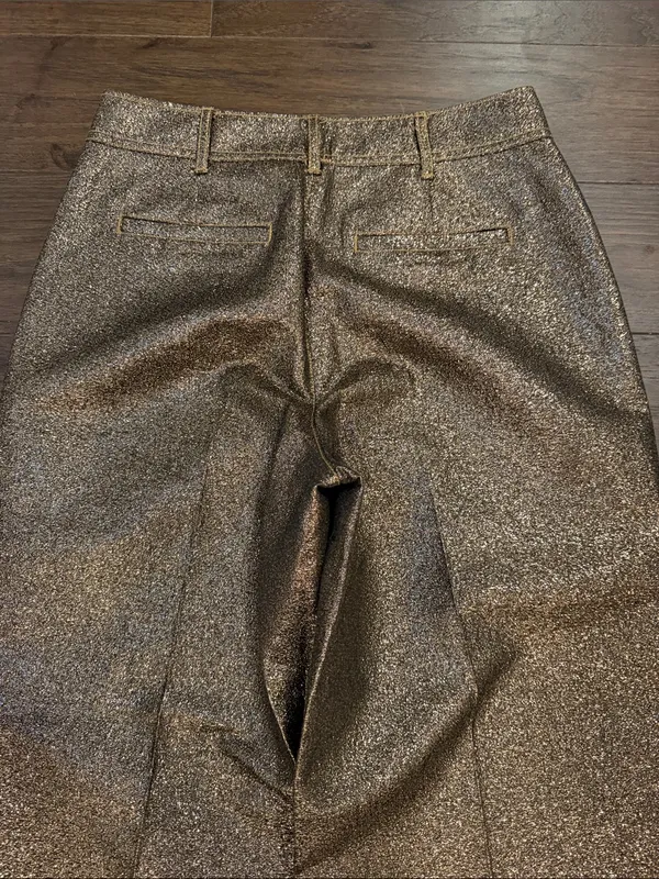 Madewell Pants Gold Metallic Shimmer Emmett Wide Leg Cropped Sz 27 - C61-116 - Image 7