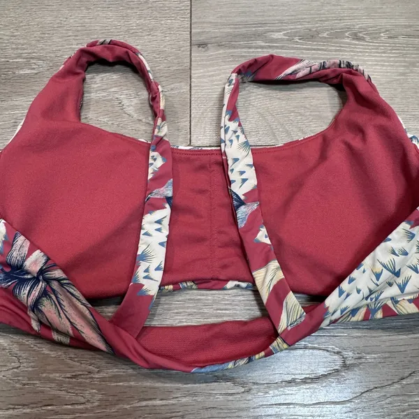 Roxy Womens Tropical Floral Scoop‎ Neck Bikini Top Berry Red Blue Size Small - Image 3