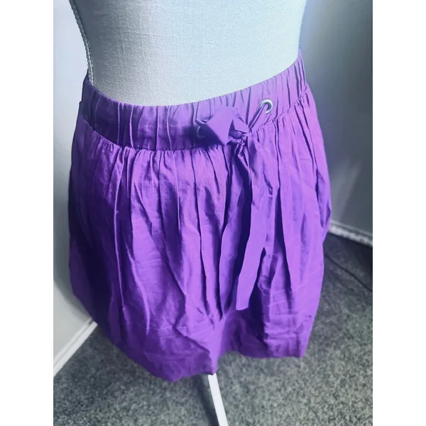 Odille Fuchsia Purple Cotton Mini Skirt Elastic Waist Tie M - Image 2