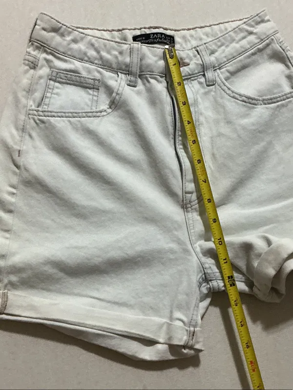 Zara Off-White High-Waist Rolled Denim Shorts light blue - Image 7