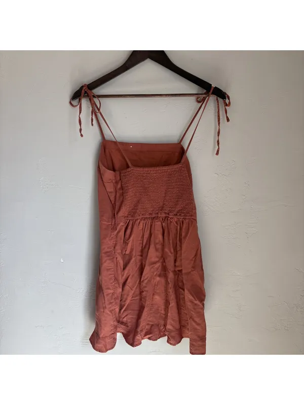Abercrombie & Fitch Terracotta Rust Orange Tie Shoulder Smocked Mini Dress Small - Image 3