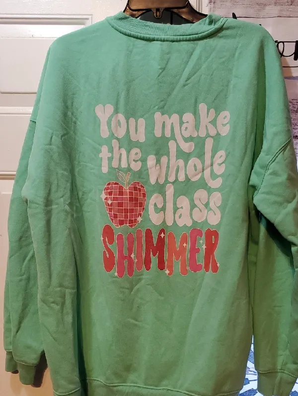 Pink Lily Mint Green Sweatshirt with Red Plaid Apple - Image 3