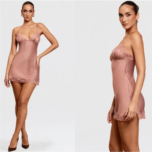 House‎ of CB 'Nia' Rose Pink Satin Lace Slip Dress NWOT Size XL - Image 11