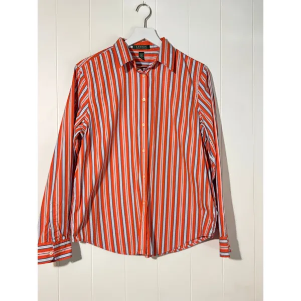 Lauren Ralph Lauren Womens Cotton Button-Up Shirt · Classic Fit · Orange - Image 2
