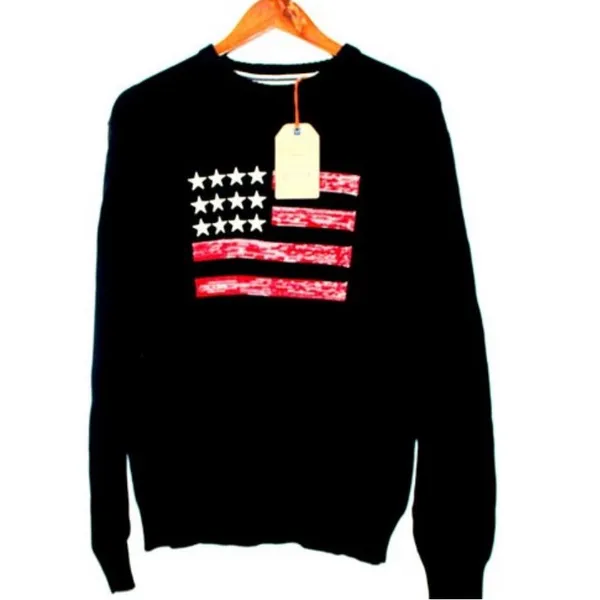 NWT Weatherproof Cotton Sweater Pullover Flag Striped Y2K Medium Navy Red - Image 2
